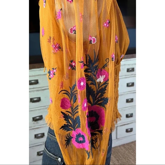 Anthropologie Smocked Tulle Blouse Top MP - Picture 8 of 16